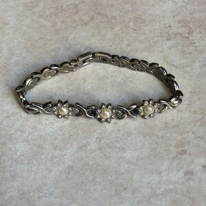 Faux Pearl and Rhinestone Tennis Bracelet